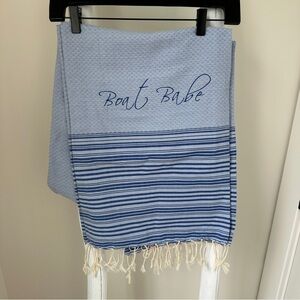 Scents & Feel Blue Striped Beach Towel with 'Boat Babe' Embroidery